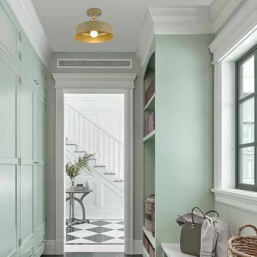 Miniatura 6 de BISAMIYA Moderna lámpara de techo semiempotrada, pantalla de metal de 12.6 pulgadas y lámpara de techo de latón para entrada, pasillo, comedor,