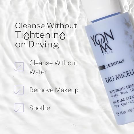 Yon-Ka Eau Micellaire حجم السفر | مزيل مكياج ميسيلار المائي والمنظف | غسول لطيف للوجه بالورد والبابونج لإزالة الشوائب والترطيب | خالي من البارابين | 2.53 أونصة