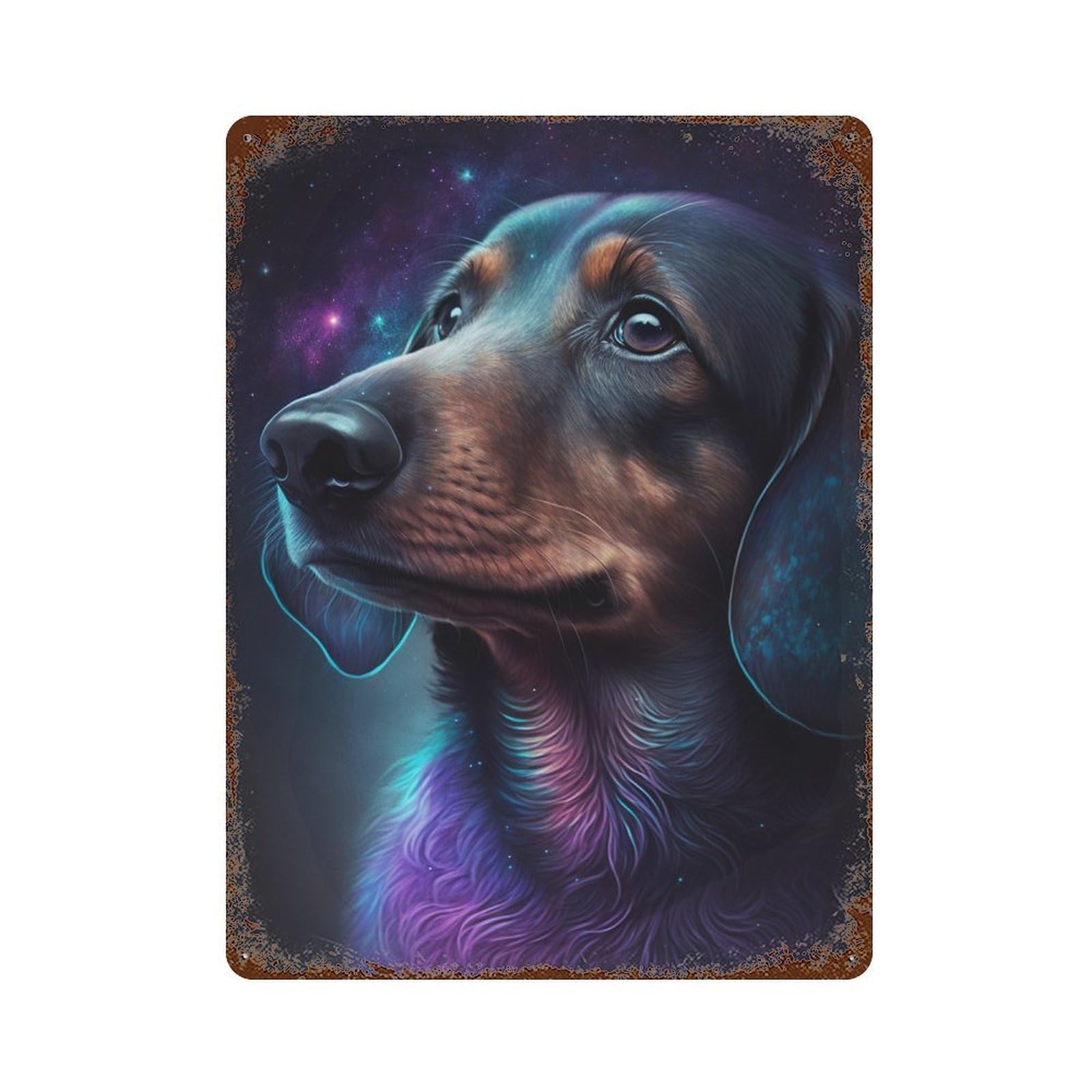 Rust Effect Cosmic Dachshund Portrait Vintage Rust Metal Sign 15.7"x11.8", Old School Wall Decor for Cafe, Home Bar And Lounge Decor