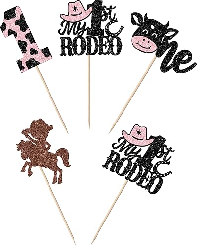 Miniatura 3 de Rsstarxi Paquete de 24 adornos para cupcakes de Cowboy My First Rodeo para cumpleaños de vaquera, 1er cumpleaños, para cupcakes de vaquera One