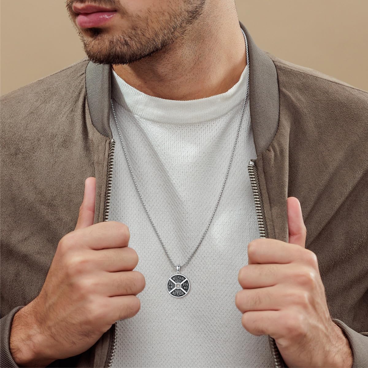 Dumbbell Necklace 925 Sterling Silver Weight Plate Pendant Gym Sports Jewelry Gifts for Men Father - Image 2