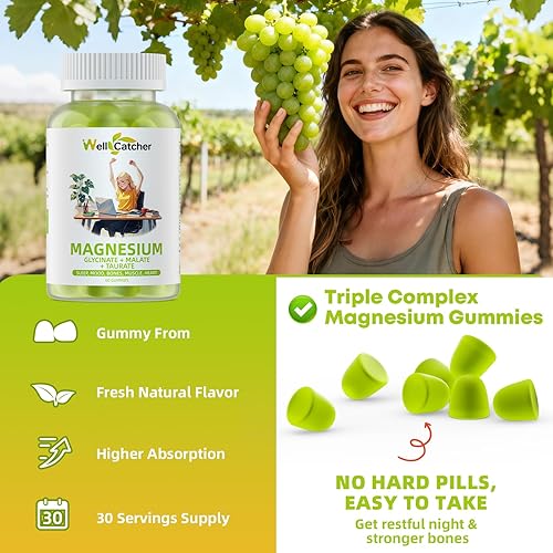 Miniatura 9 de Gomitas de complejo triple de magnesio para mujeres y hombres: suplementos de glicinato de magnesio malato taurato que apoyan el sueño, estado de
