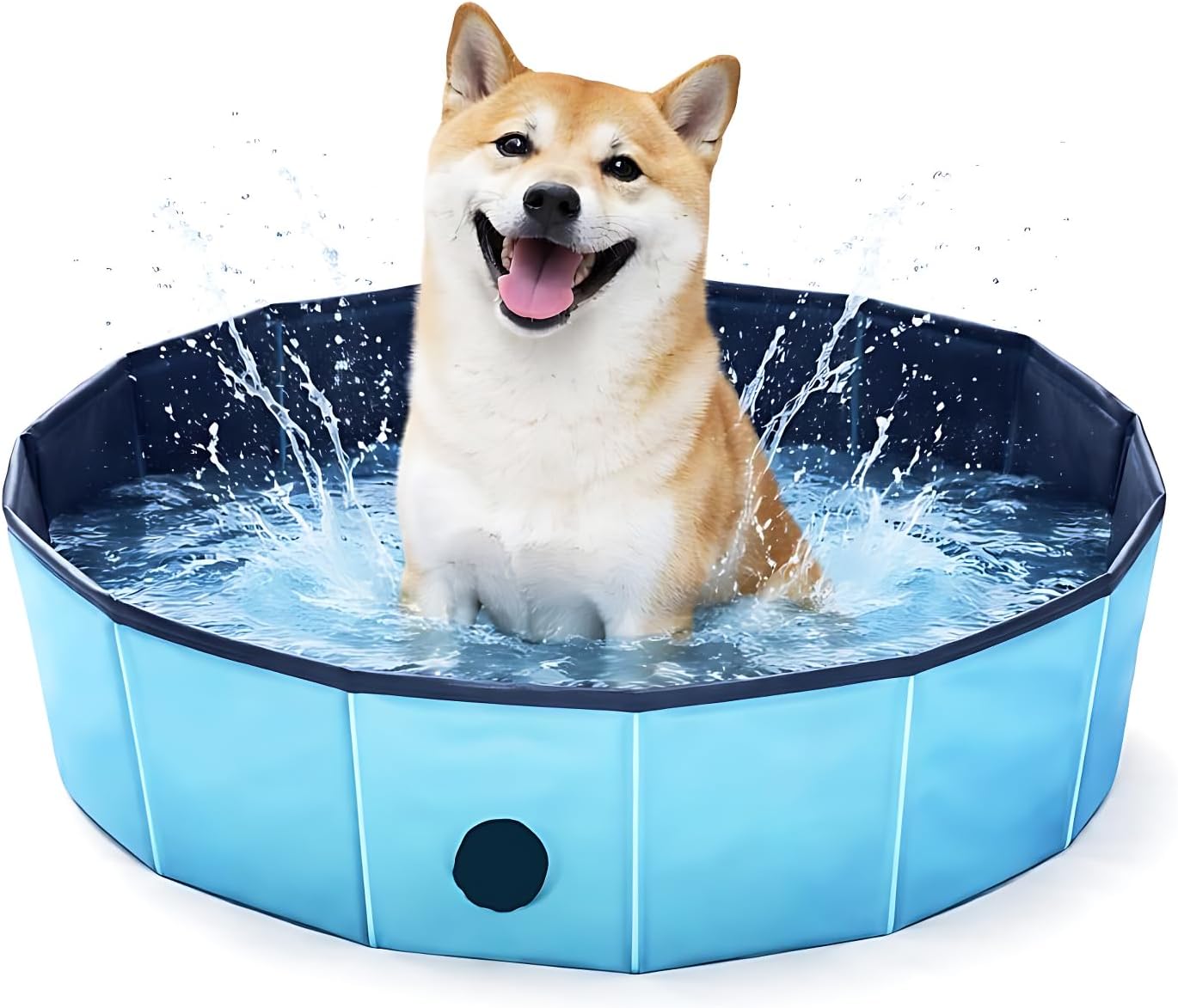 Foldable Dog Pool, Portable Heavy Duty Pet Bath Tub for Small Dogs, Quick Drain, Indoor Outdoor Kiddie Pool for Backyard (39.4in * 11.8in)