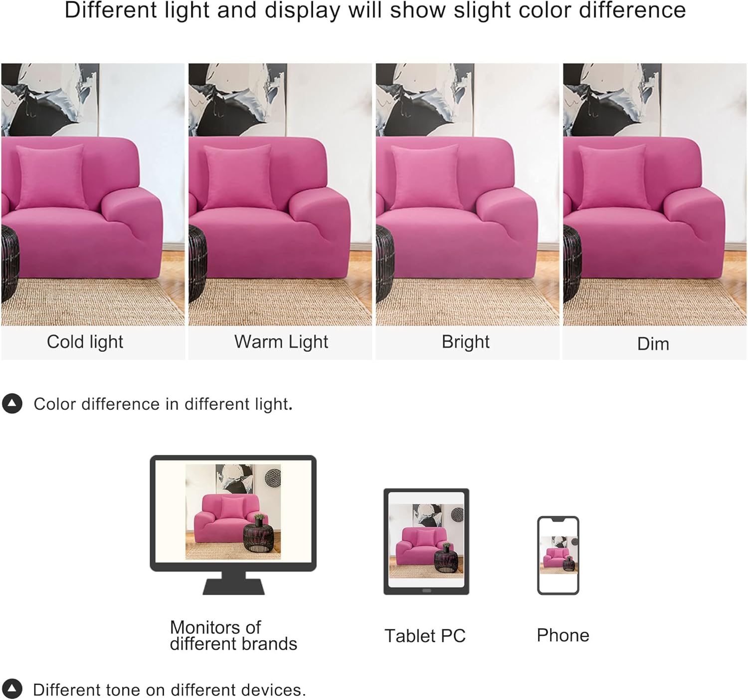 uxcell Stretch Sofa Cover Couch Covers Solid Classic for Sofas Loveseat Armchair Universal Elastic Polyester Furniture with One Pillowcase Small Fuchsia