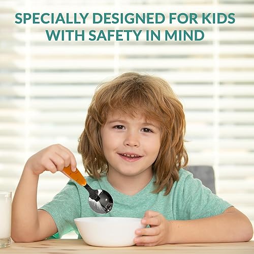 Miniatura 6 de Cucharas para bebé con tenedor  Juego de cubiertos de bebé de fácil agarre con estuche  Utensilios de acero inoxidable para niños pequeños