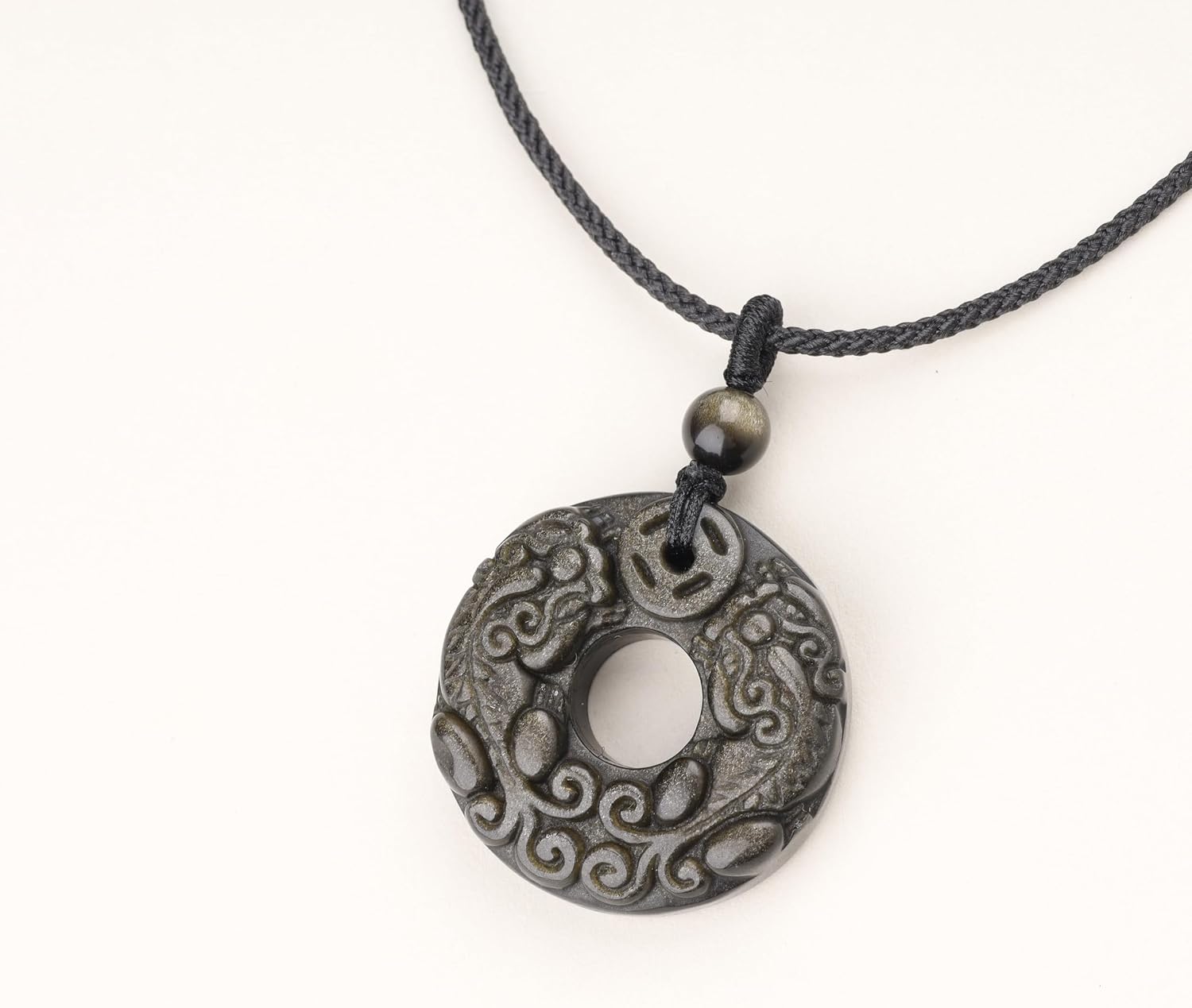 COAI Chinese Fengshui Necklace Black Obsidian Necklace Pixiu Necklace for Men Women