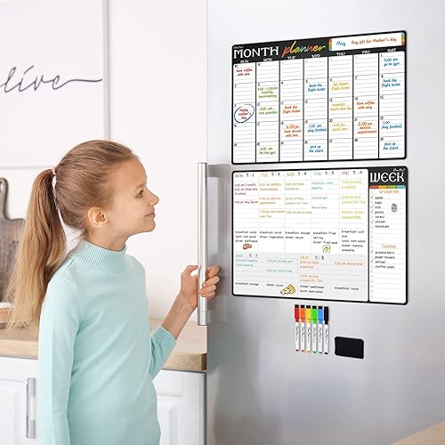 Miniatura 5 de CLEVER CLEAN Calendario mensual y semanal magnético de borrado en seco, pizarra blanca mensual y semanal de 17 x 12 pulgadas para refrigerador, 6