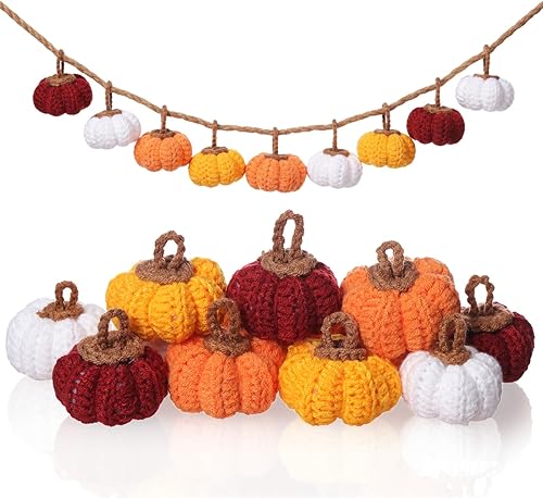 20 calabazas de punto, mini calabazas de ganchillo, decoraciones de otoño de Acción de Gracias, decoración de otoño, relleno de cuencos de 2