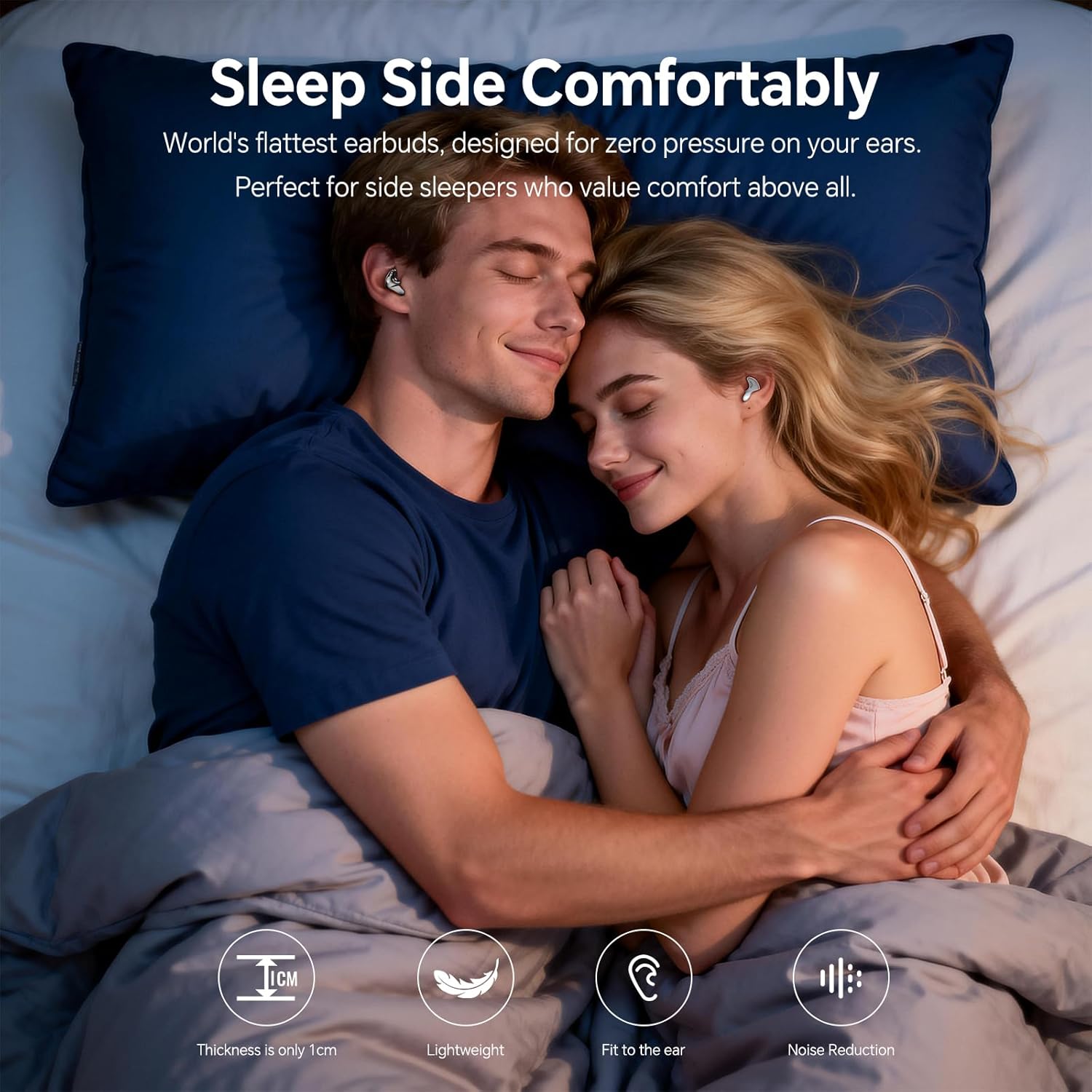 Flat Invisible Sleep Wireless Earphone IPX5 Waterproof Thin Invisible Sleep Earbuds for Side Sleepers Sleep Ear Buds Smallest Tiny Small Mini Discreet Earbud for Sleeping Invisible Headphones - Image 2