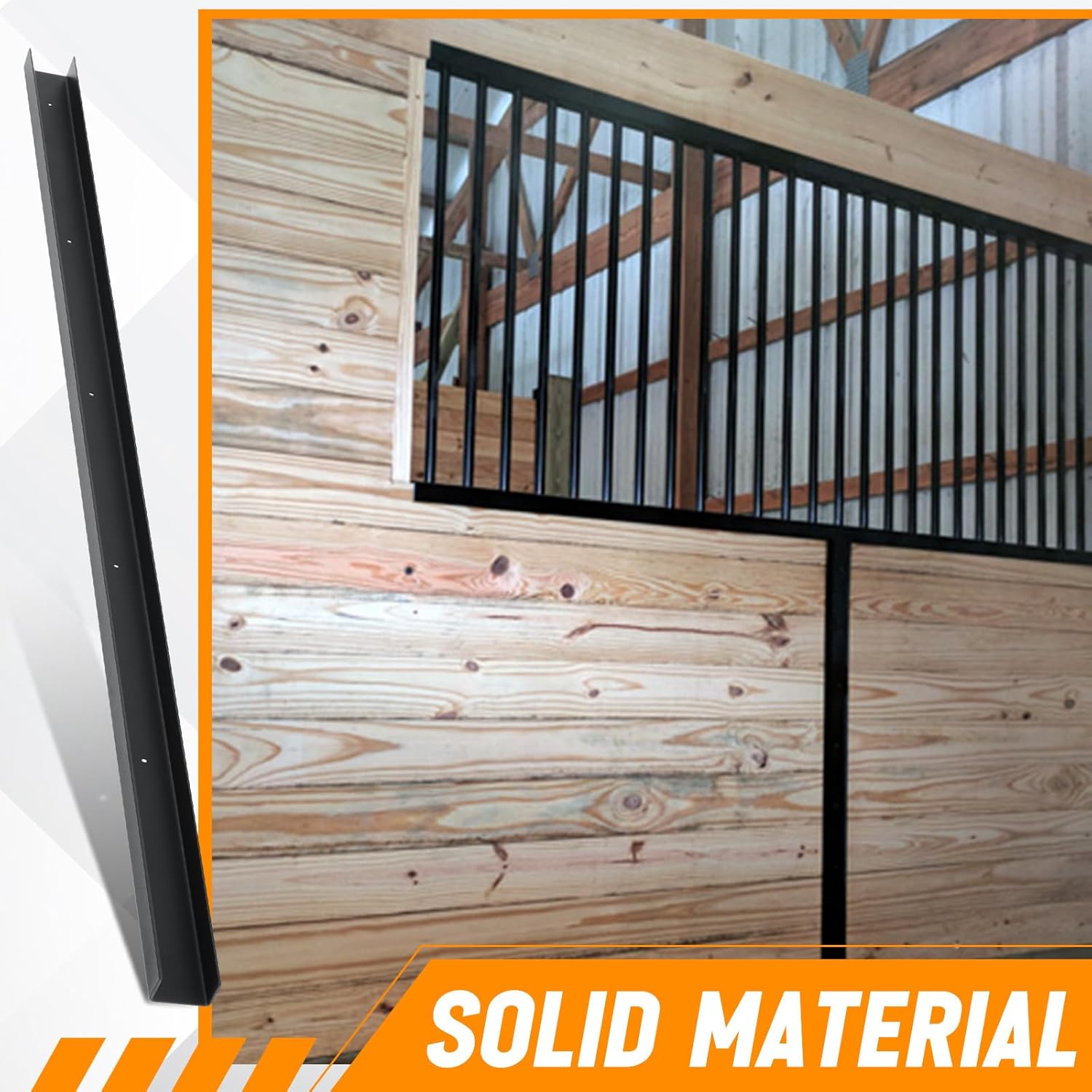 12 Pack 42 Inch Horse Stall Wall Channels Galvanized Steel Easy Installation Horse Stall Chew Guards Wood Protector with 120 Screws, Black