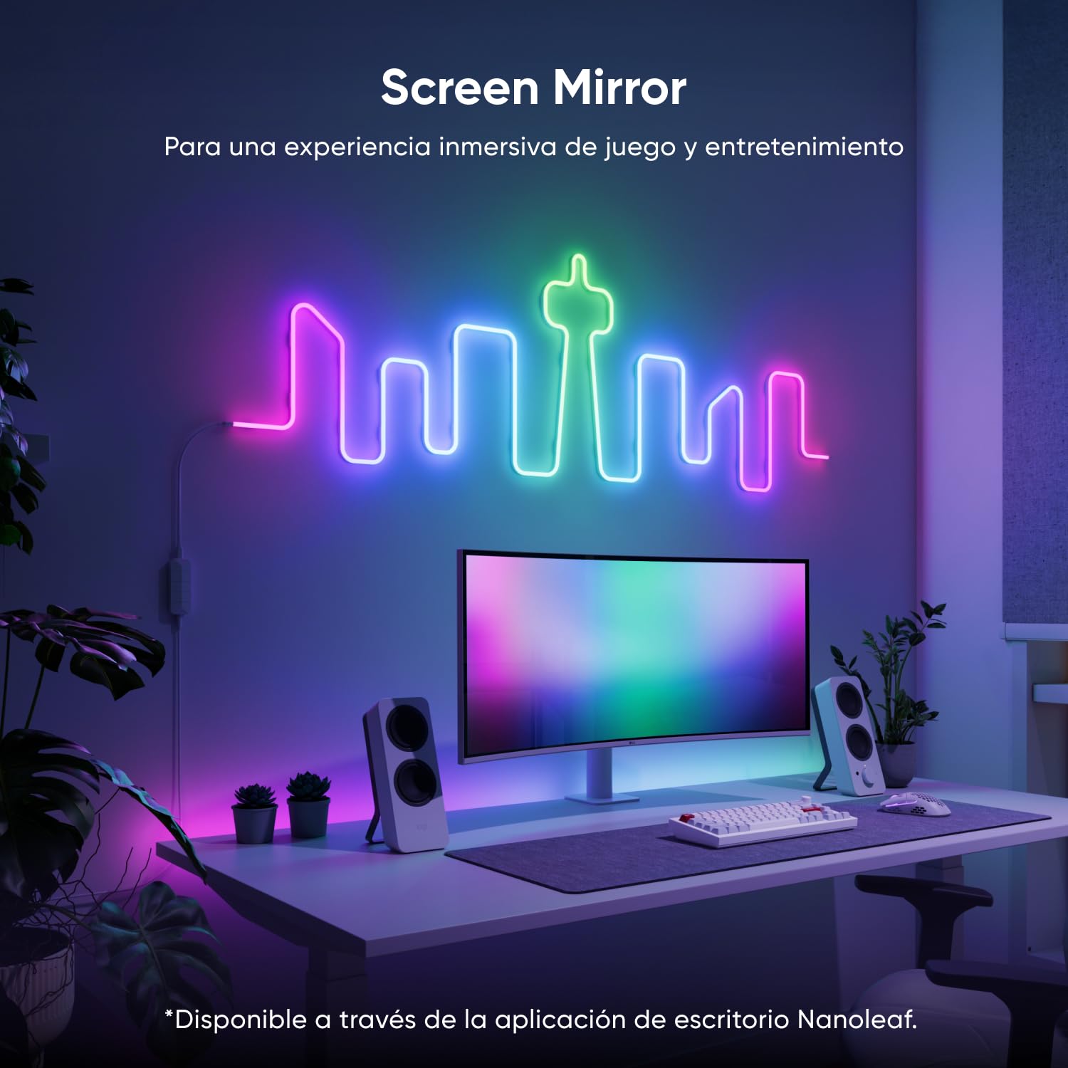 Nanoleaf Tira LED Neon RGB 5m, Wi-Fi, Compatible con Matter, Alexa y Google Assistant, Sincronización Música y Pantalla, DIY, Escenas Dinámicas vía App, Control por voz, Para Dormitorio y Pared
