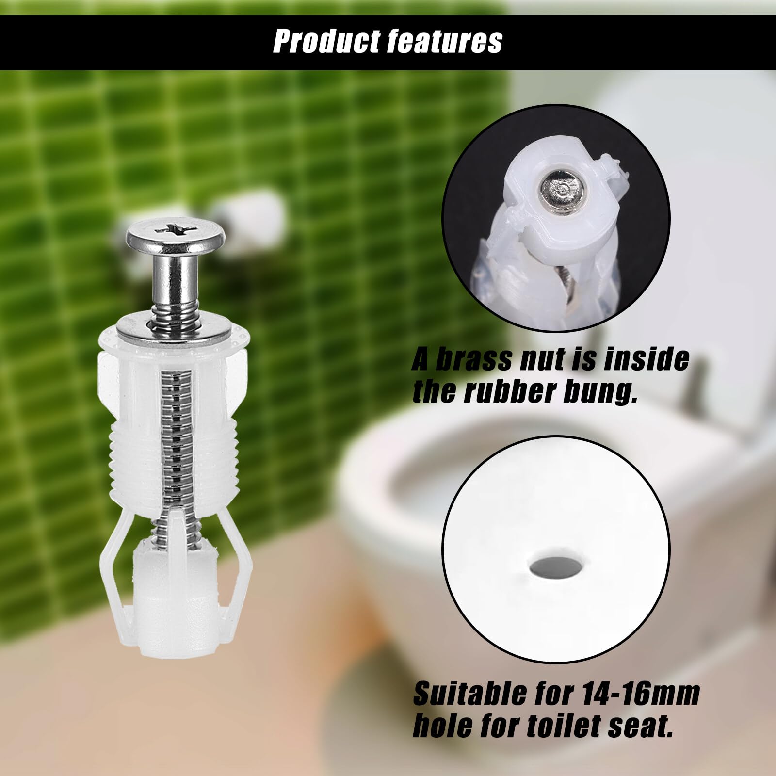 XiangSKY Toilet Lid Top Seat Hinges Kit - 10pcs Stainless Steel Toilet Fixings with Bolts, Nuts and Screws for WC Seat Replacement - Image 4
