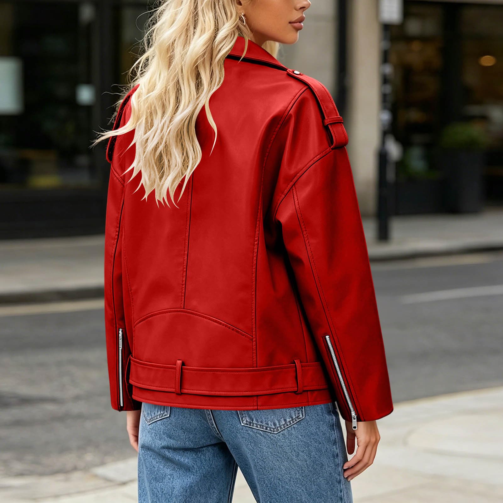 Lederjacke Damen Elegent Vintage Leder Jacke PU Gipsy Dünne Sommerjacke Große Größen Motorradjacke Sommer Mode Übergangsjacke Langärmlig Frühlingsjacke Zip Komfort Jacket
