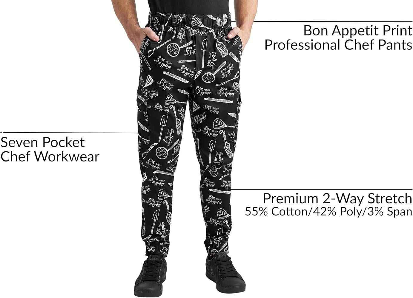 Amazon.com: CHEF 360 Men's Chef Pants 7-Pocket Bon Appetit Print