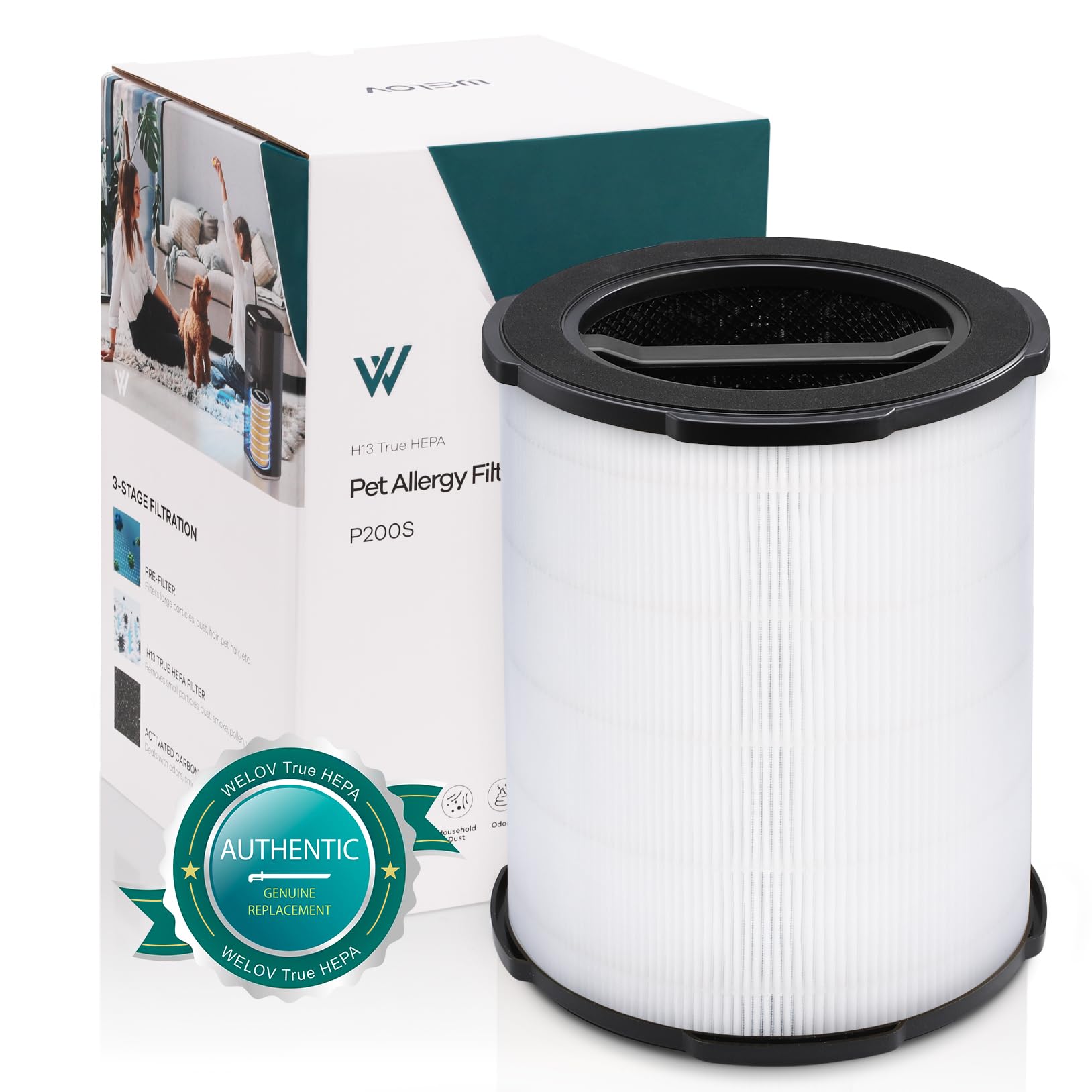 WELOV P200S/P200 Pro Air Purifier Replacement Filter, 3-in-1 H13 True HEPA and High-Efficiency Activated Carbon Filter for Pet Hair Dander Smoke Pollen Dust Kitchen Smells Odor