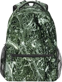 Mochila escolar para meninos e meninas, mochila retrô com estampa de mármore verde, bolsa de ombro para estudantes, meninos e meninas, leve, durável, bolsa de viagem para trilhas, acampamento, mochila de dia