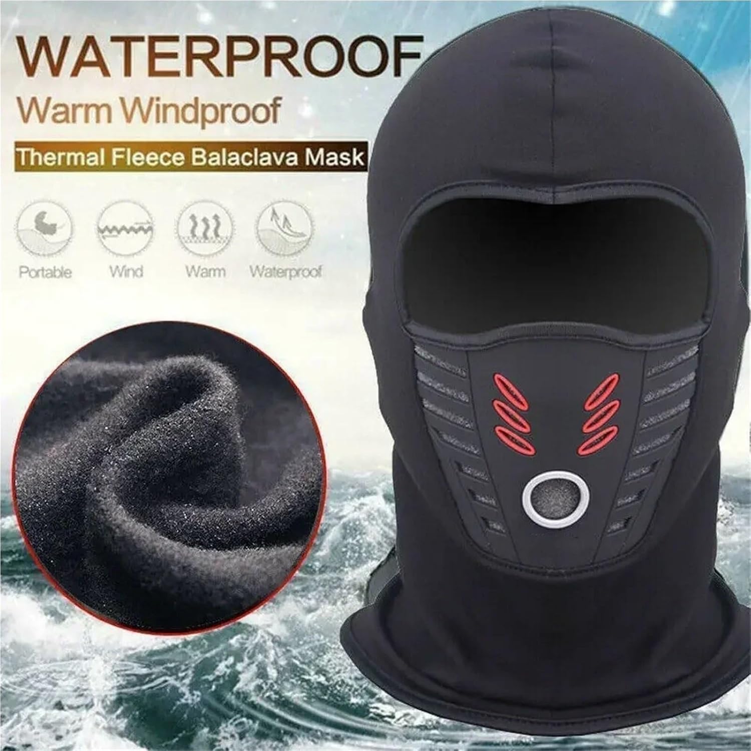 Sturmhaube Skimaske Warme Fleece Mütze Motorrad Vollgesichtsmaske Staubdicht Winddichte Gesichtsbedeckung Halswärmer Helm Ski, Winter, One Size