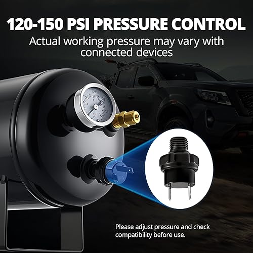 Miniatura 4 de EVIL ENERGY Kit de compresor de aire y tanque de 1.5 galones, 6 puertos, 1/4" NPT 150 PSI nominal 12V compresor de tanque de aire para camión,