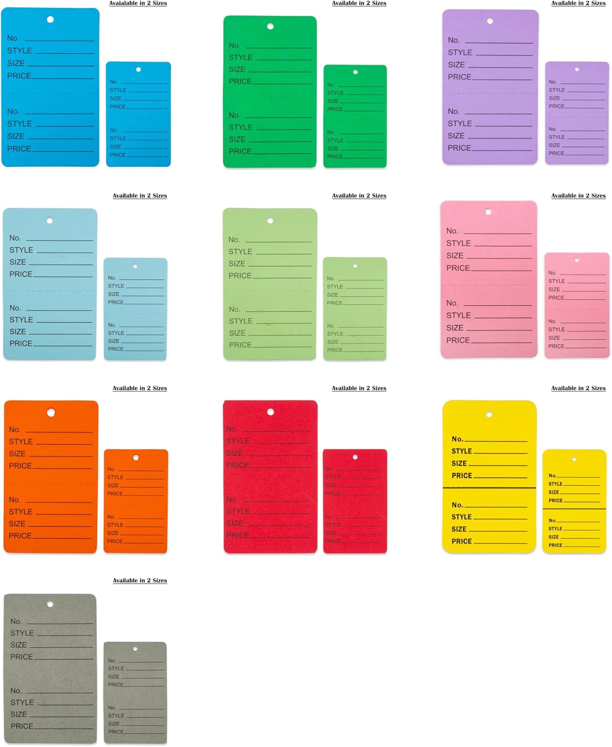 1000 Qty 1 3/4 x 2 7/8 (44x73mm) Assorted Unstrung Colored Price/Receipt Tags w/Easy-Tear Stub (Consignment/Merchandise/Clothing/Jewelry/Laundry/Sales) – Number/Style/Size/Price