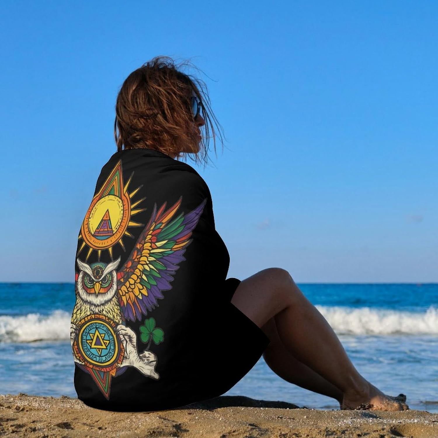 Tattoo Owl Oversized Beach Towel Soft Absorbent Pool Bath Swim Towels for Adults Travel Vacation Gifts 130x80cm