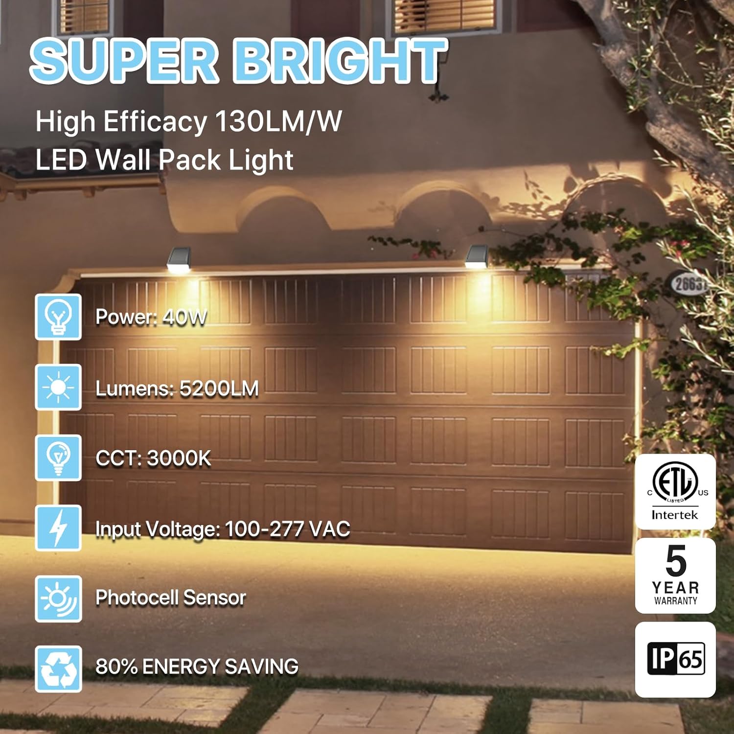 HYPERLITE LED Wall Pack Light: 40W 3000K Wall Pack Lights Outdoor with Dusk to Dawn Photocell, 5200lm ETL Listed Adjustable Full Cut Off Wall Packs for Porch Yard Barn Warehouse Garage