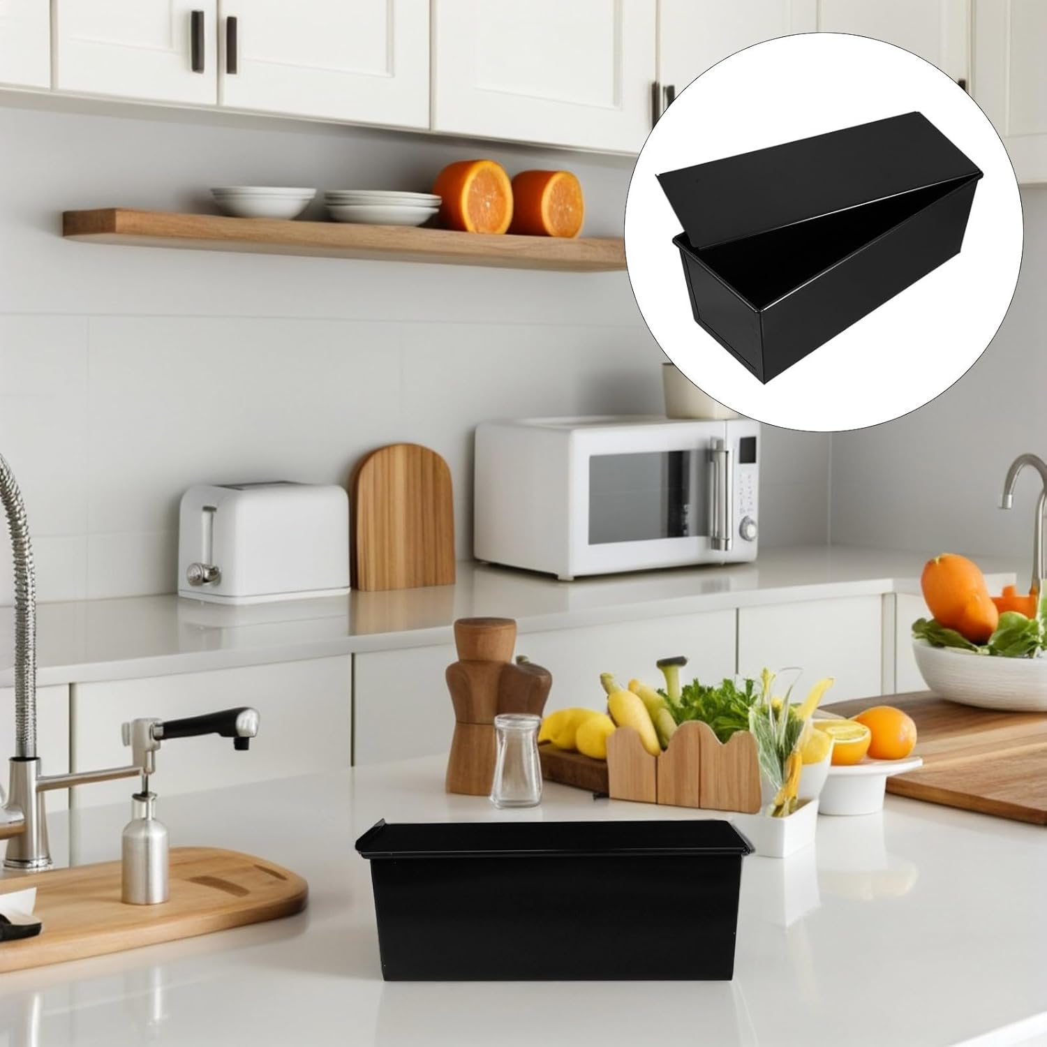 Black Rectangular Bread Mold Loaf Pan with Sliding Lid 1000g Capacity Baking Tray for Home Kitchen Toast Baking