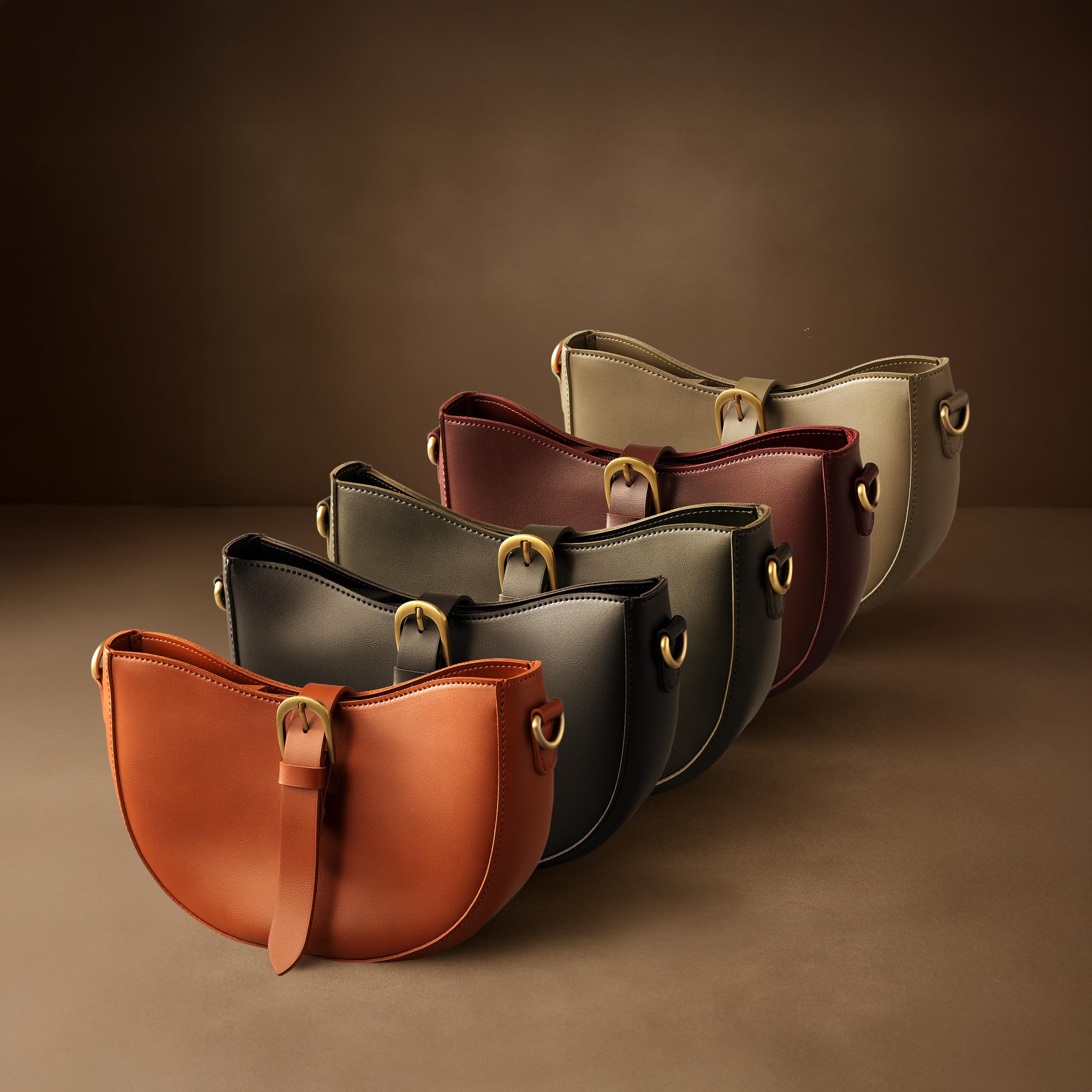 SUNLIGHT LEAVES Vintage Vegan Leather Shoulder Crescent Bag For Women Retro Lunar Purse Casual Hobo Satchel Under Arm Purse Lady Handbag
