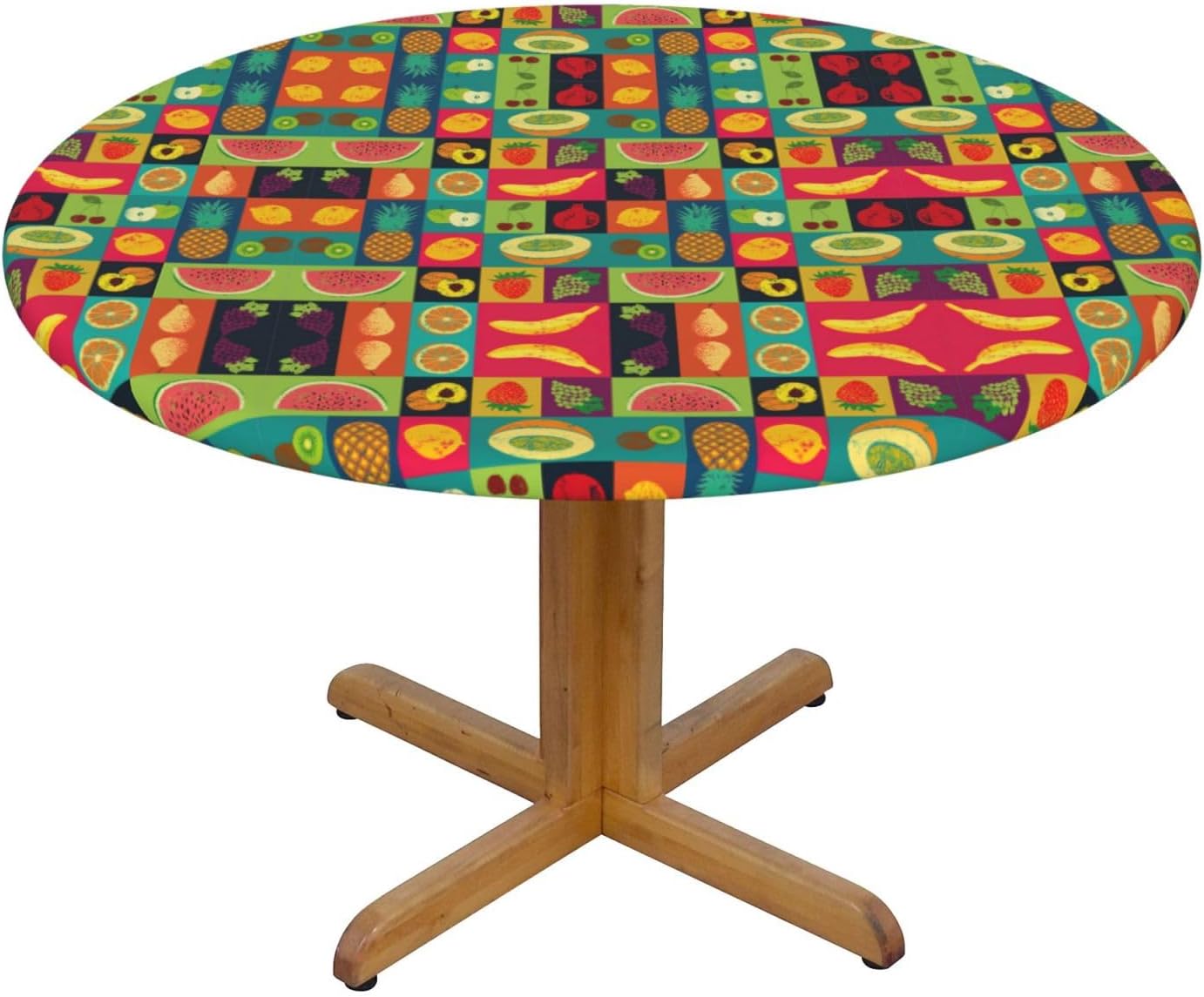 Art Style Fruit Print Outdoor Patio Kitchen Decor Supplies Wipeable Round Table Cloth for Indoor Outdoor