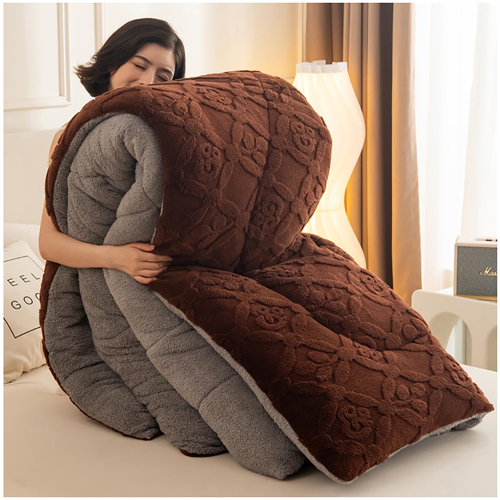 BDMFJY Luxury Plush Thick Lambswool Comforter, Heavy Warm Winter Comforter Core, Modern Ultra Soft Thick Blanket All Season Fluffy Fleece Quilt Bedding,Brown,180x220m/3.5kg