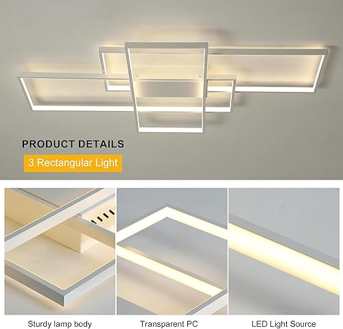 Miniatura 5 de Jaycomey Lámpara de Techo Moderna Regulable LED Candelabro con Control Remoto, 50W Lámpara de Techo Cuadrada de 3 Capas Montaje Empotrado Acrílico