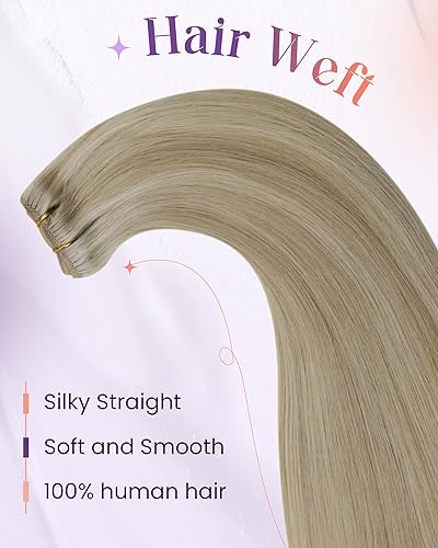 Miniatura 6 de LaaVoo Extensiones de cabello humano real para coser, con reflejos, color rubio, extensiones de cabello humano real, sedoso, lacio, 3.53 oz, 22