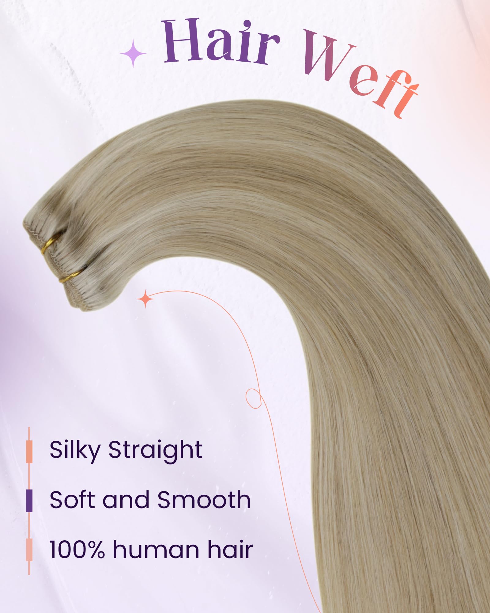 LaaVoo Weft Hair Extensions Real Human Hair 80g Blonde Sew in Hair Extensions Full Head Straight Highlight Golden Blonde Remy Invisible Double Weft Weave 14 Inch #16/22 - Image 3