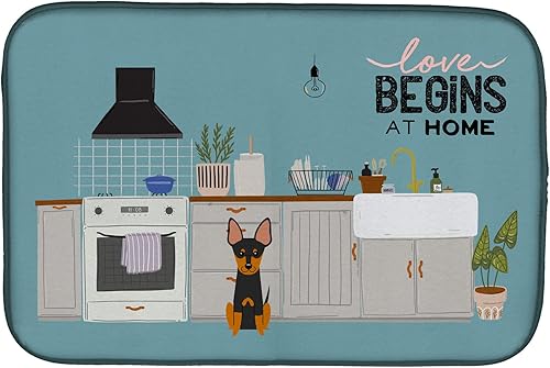 Miniatura 463 de Caroline's Treasures CK7824DDM - Tapete absorbente para secado de platos con diseño de bulldog inglés, rojo y blanco, para encimera de cocina, 14 x