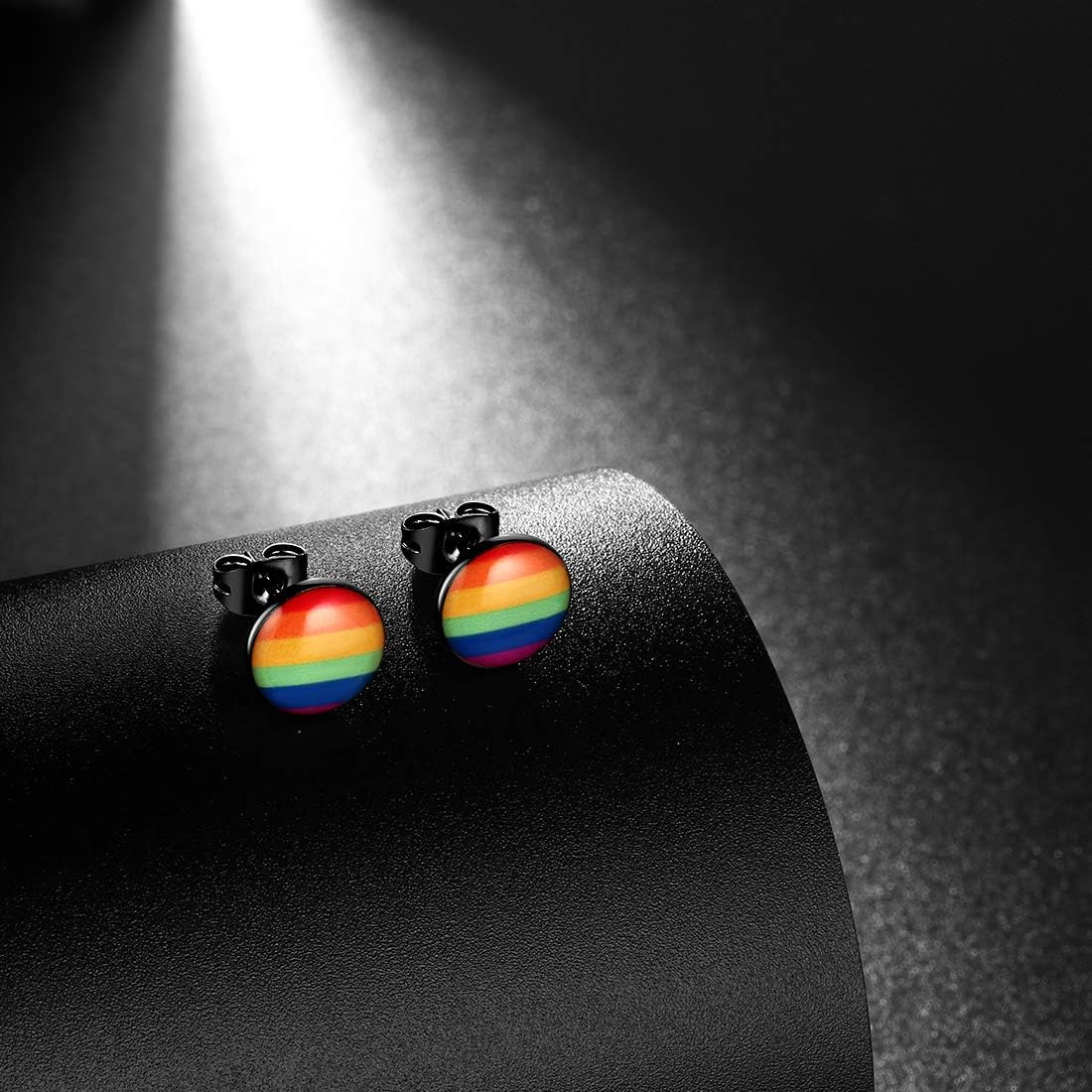 Lgbt Rainbow Studs Earrings Mens 316L Stainless Steel Gay Lesbian Pride Earring 18K Gold/Black Gun Plated Gay & Lesbian Pride Hip-hop Fashion Jewelry SE0009