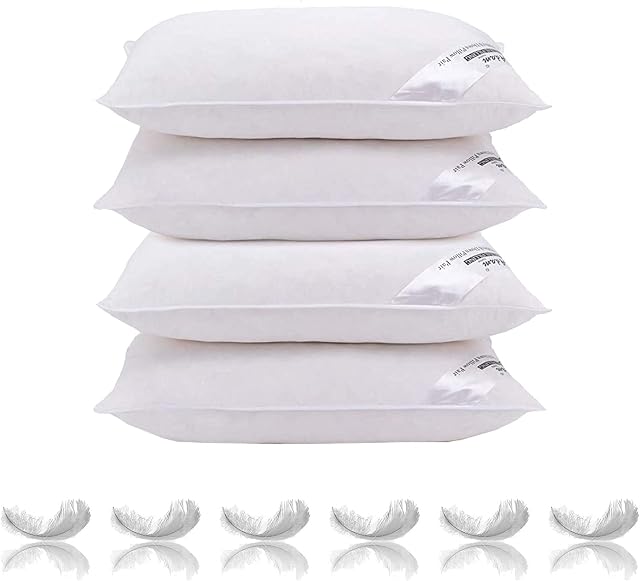 Adam Home Luxury White Duck Feather and Down Pillows (Pack of 4, Standard Size) - Extra Soft Filling Filled in 100% Cotton Cover Store Hotel Quality Comfortable Bed Pillow