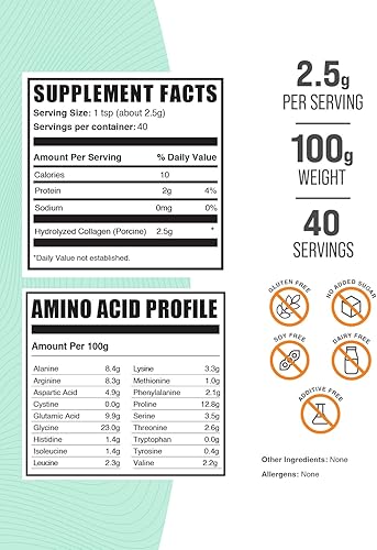 Vista 8 de BulkSupplements. com Porcine Colágeno en polvo – Suplemento de colágeno hidrolizado, para cabello, piel y uñas – Sin sabor y sin gluten, 0.09 oz por