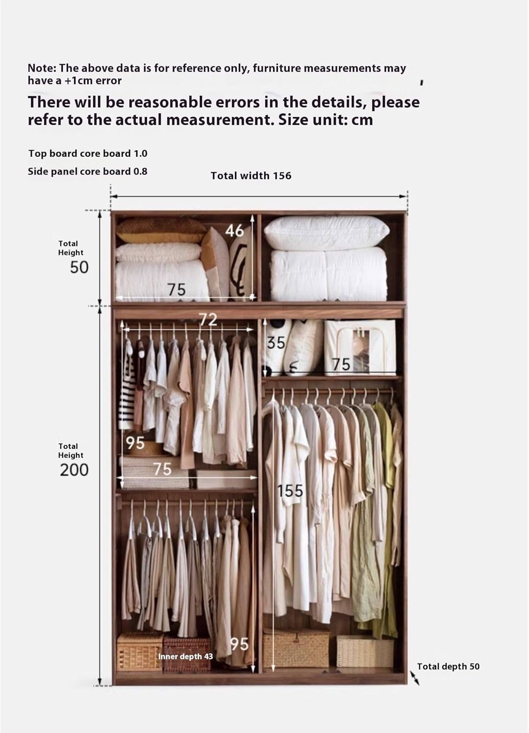 GVAwood Black Walnut, Merbau Solid Wood Wardrobe. 31.4x19.6x19.6 inch / 80x50x50cm / Rich Dark Walnut Color/North America Black Walnut top Cabinet