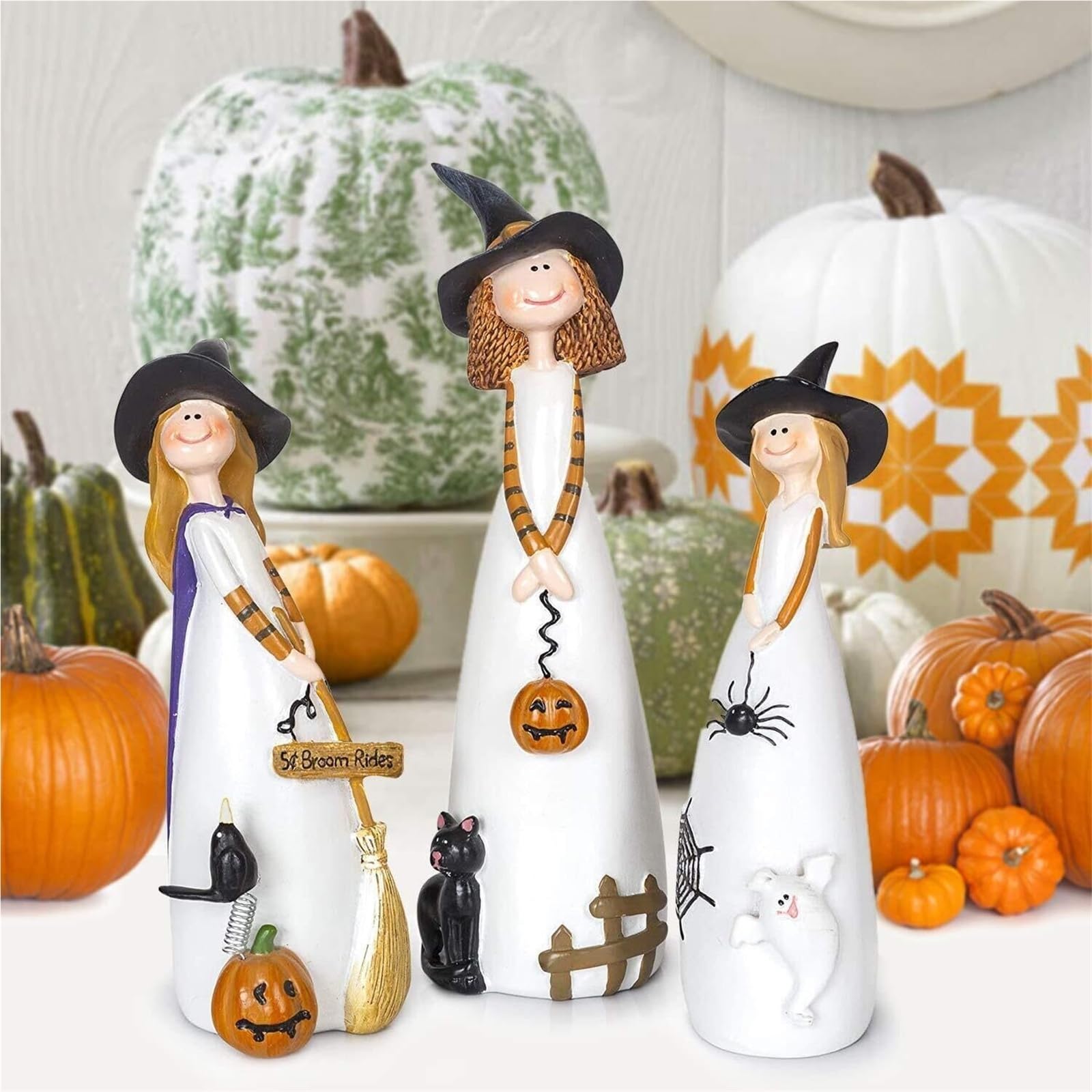 Figurki kolekcjonerskie Halloween figurki czarownic, dekoracja stołu, zestaw 3 przerażające dekoracje świąteczne do pokoju studenckiego