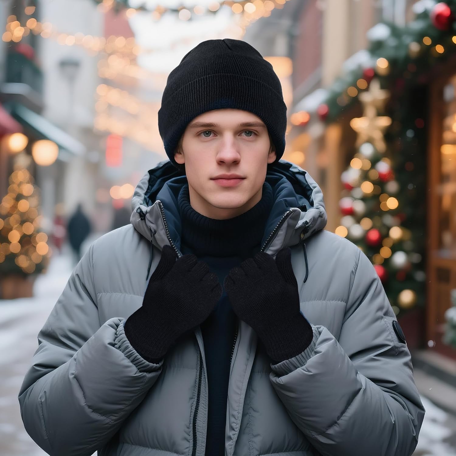 48 Pack Beanie Hats and Gloves Set, Knit Skull Caps and Winter Gloves Bulk for Men Women Warm Gift