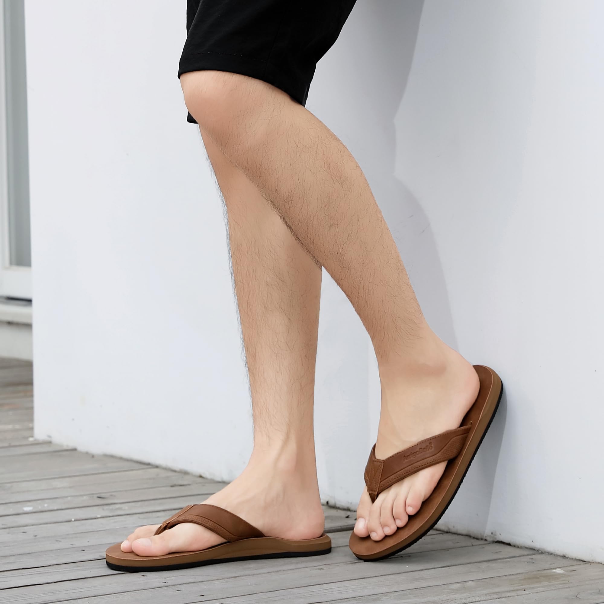 ARRIGO BELLO Tongs Homme Tongue Cuir Claquette Été Confortable Piscine Plage Antidérapant Sandales Taille 41-46