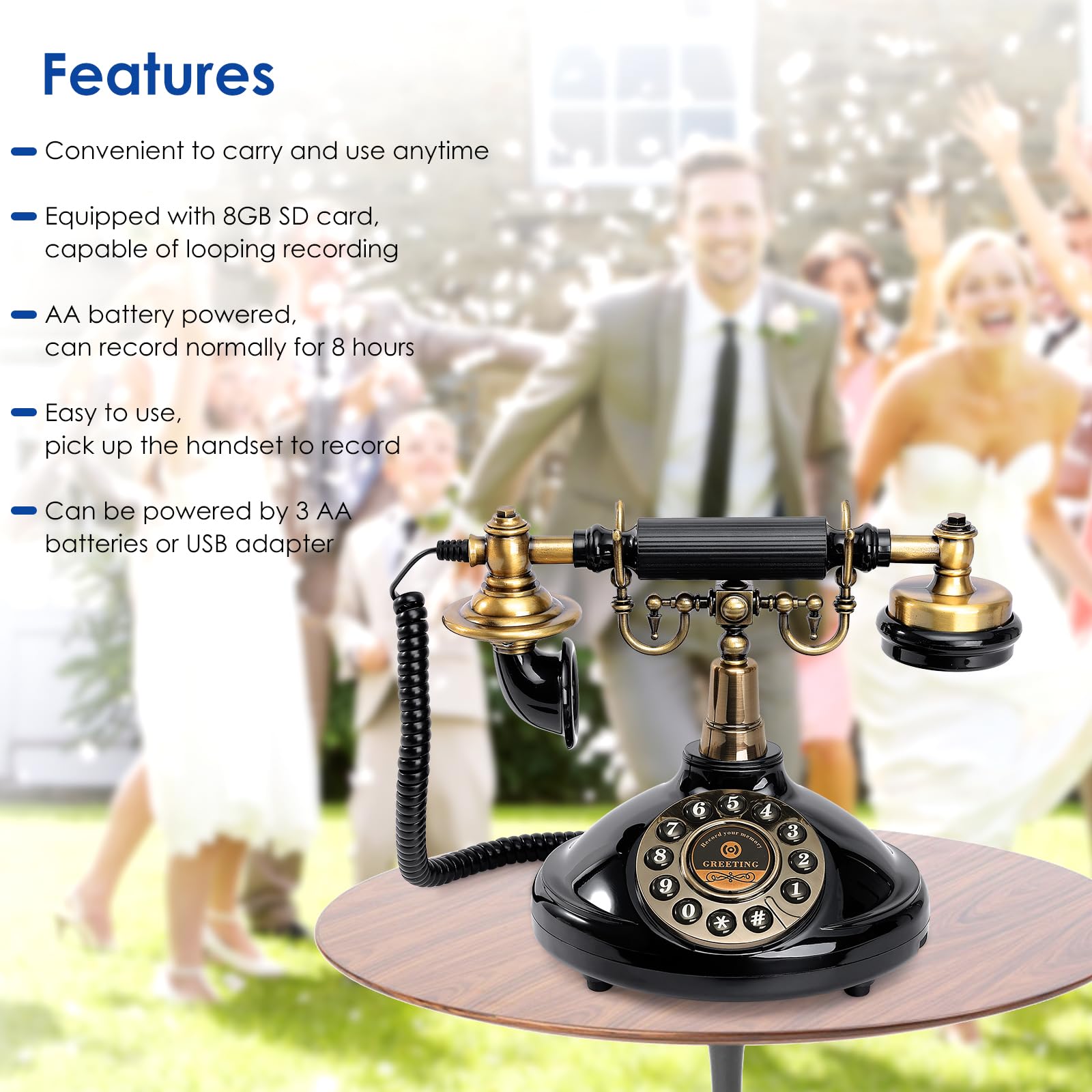Audio Guest Book Phone – Customizable Voice Message Recorder for Weddings, Parties, Birthdays & Special Occasions(Black)