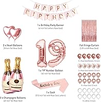 Vista 2 de Decoraciones de fiesta de cumpleaños número 19, suministros de oro rosa, juego grande para mujeres y niñas con globos de feliz cumpleaños y globo