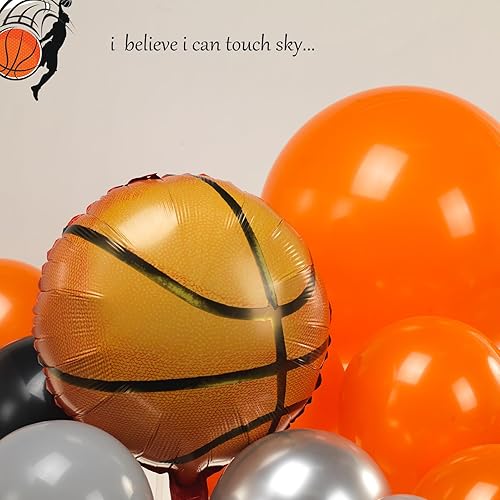 Miniatura 5 de Kit de arco de guirnalda de globos de baloncesto, 136 piezas naranja, gris, negro, blanco y plateado con globos de estrella de aluminio para fiesta