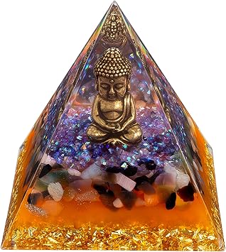 FENGSHUI-CAISHEN Little Buddha Statue in Healing Crystal Organite Pyramid - Opal with Baby Buddha Figurine, Reiki Chakra Meditation Decor