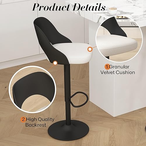 Miniatura 5 de Juego de 3 taburetes de bar modernos giratorios de altura ajustable con respaldo negro de polipropileno hueco, silla de bar tapizada con base de