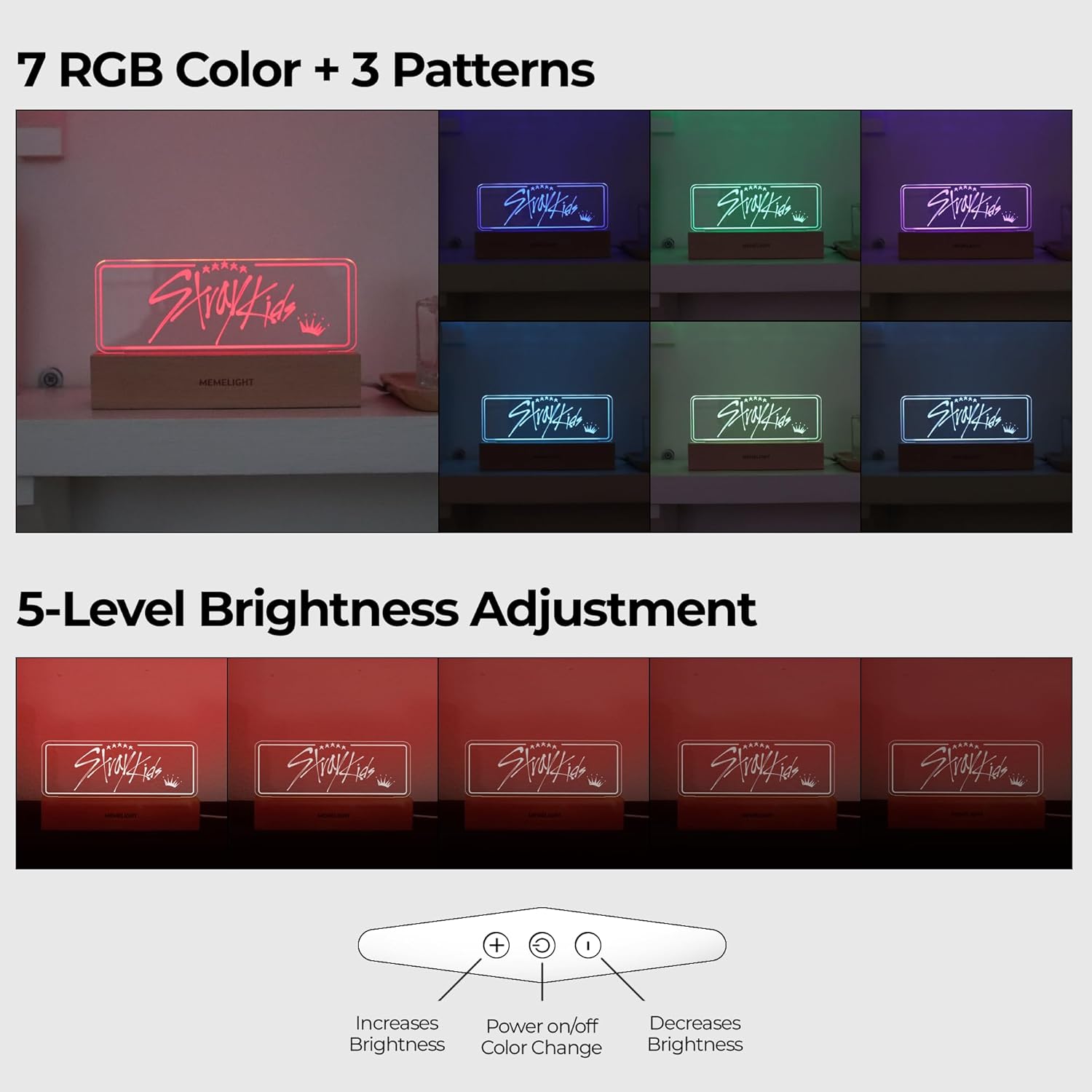 Stray Kid.s Night Light, Kpop Merchandise, Korean Idol Lamp for Stay, 7RGB Color, Dimmer, 8.3 x 4.2 x 1.7 - Image 3