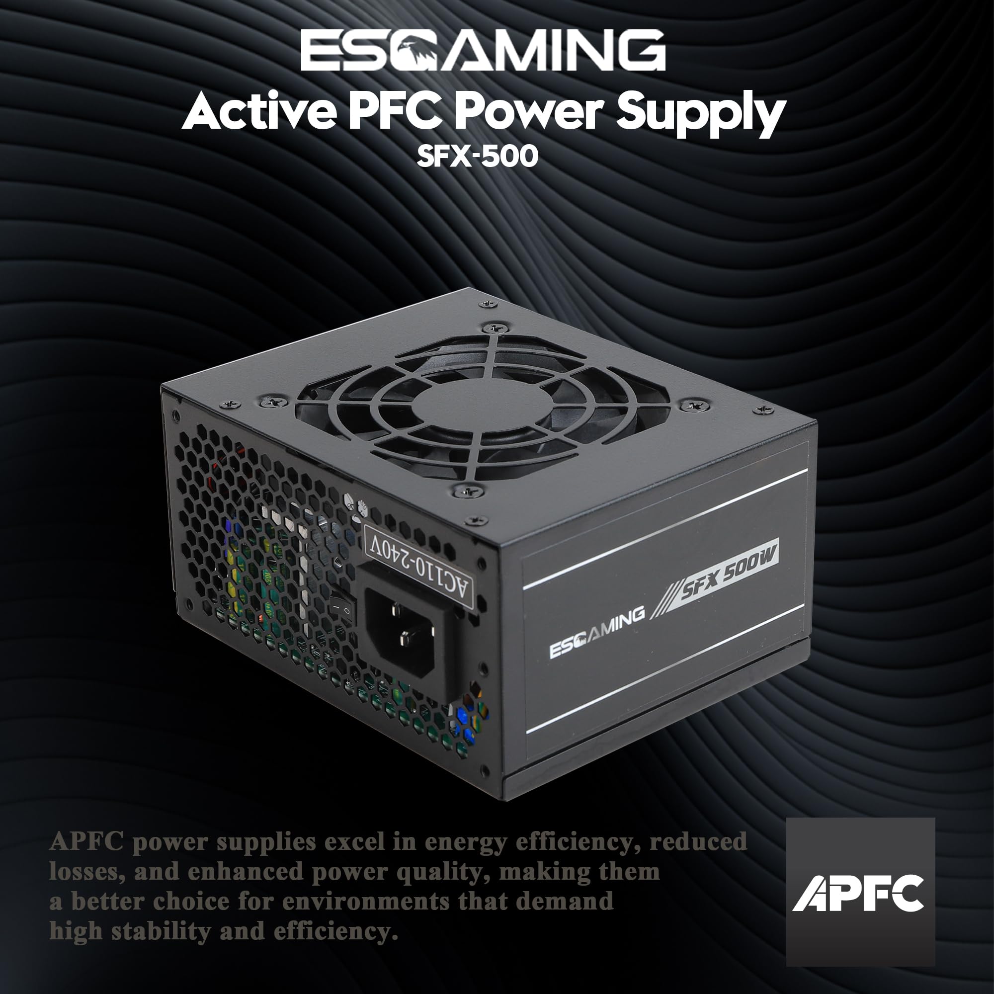 ESGAMING - Fuente de alimentación SFX de 500 W, fuente de alimentación activa PFC PSU silenciosa de 80 mm, ventilador FDB para servidor de juegos de computadora, computadora de factor de forma SFX