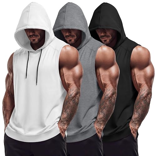 3 Pack Men's Big & Tall Workout Hooded Tank Tops