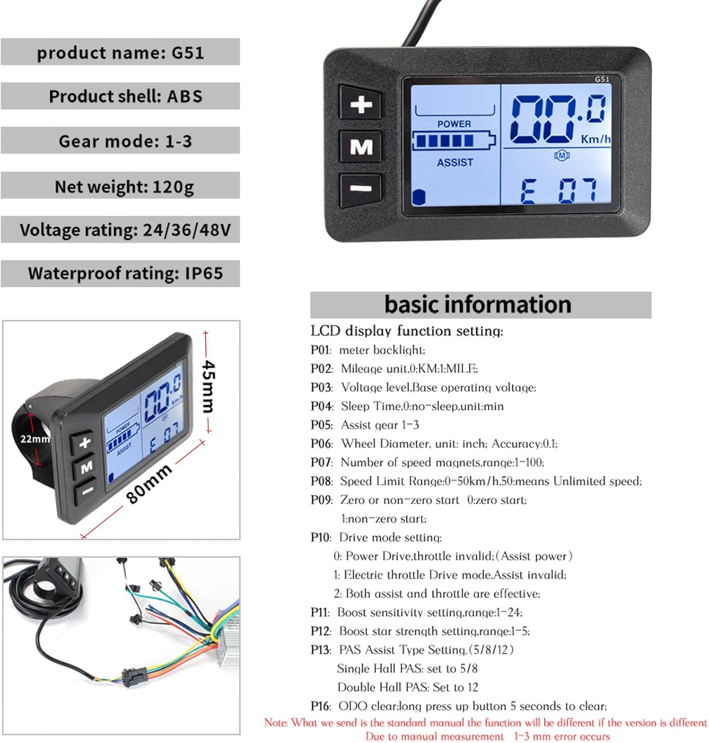 24V 36V 48V Electric Bike Controller Kit 17A 350W Brushless Motor Controller and Ebike LCD Display Electric Scooter Controller Electric Bicycle Speed Controller with Ebike Screen BLDC Controller