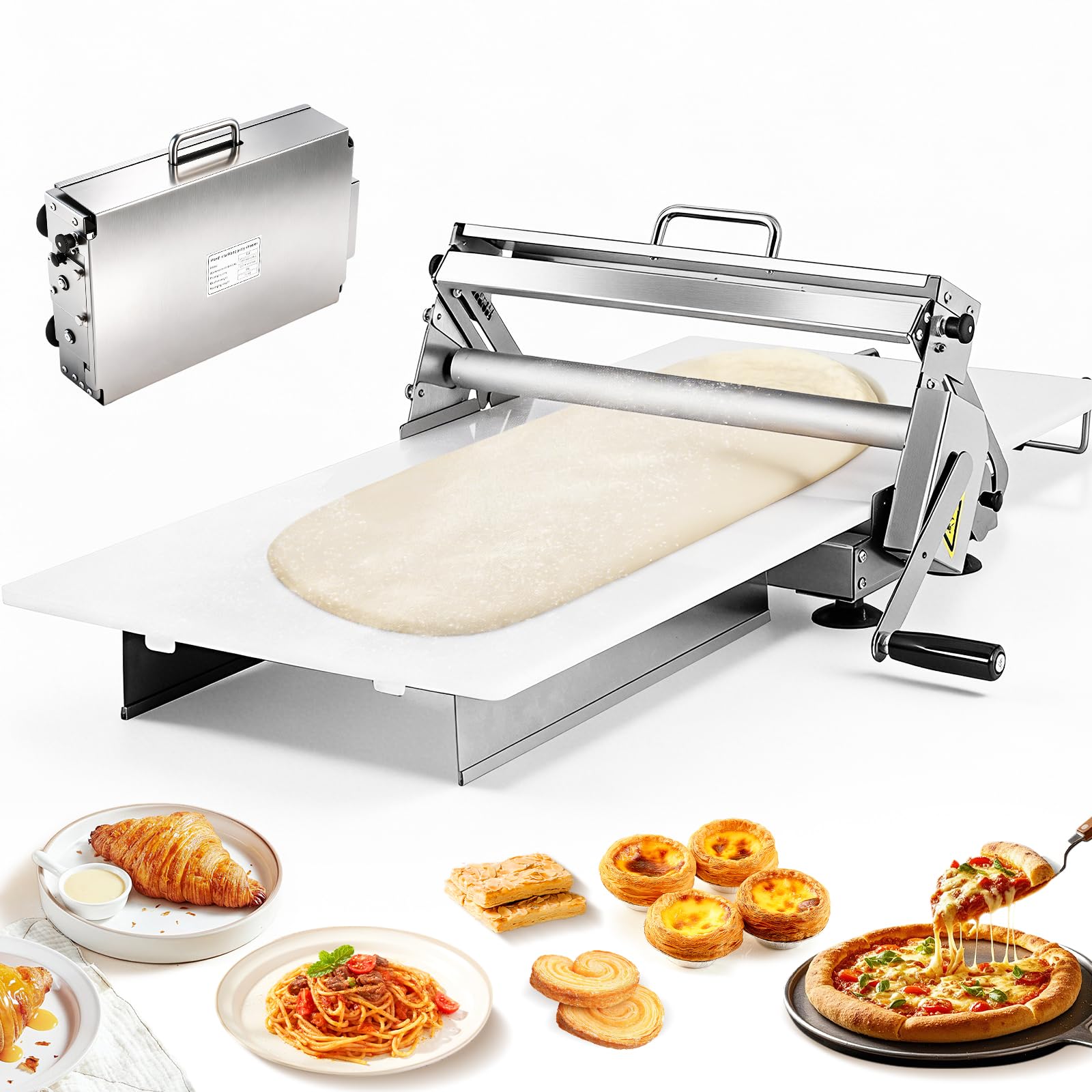 Sfogliatrice pieghevole per impasto, 39,4 cm, in acciaio inox, per panetterie e pasticceria, con 2 pannelli e spessore regolabile da 2,5 a 25 mm